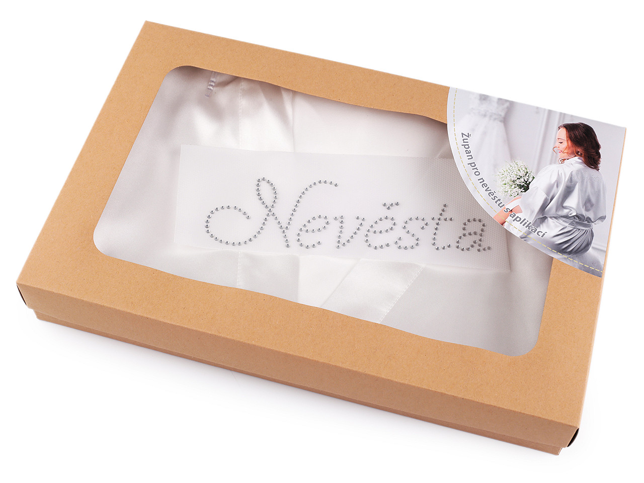 Saténový župan pro nevěsty s aplikací, střední, 2 (EN) Off White