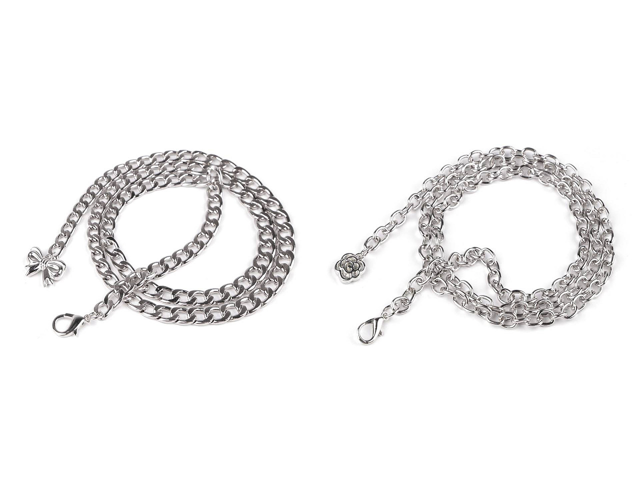 Pásek kovový / řetězový s přívěskem, střední, 3 stříbrná kulička