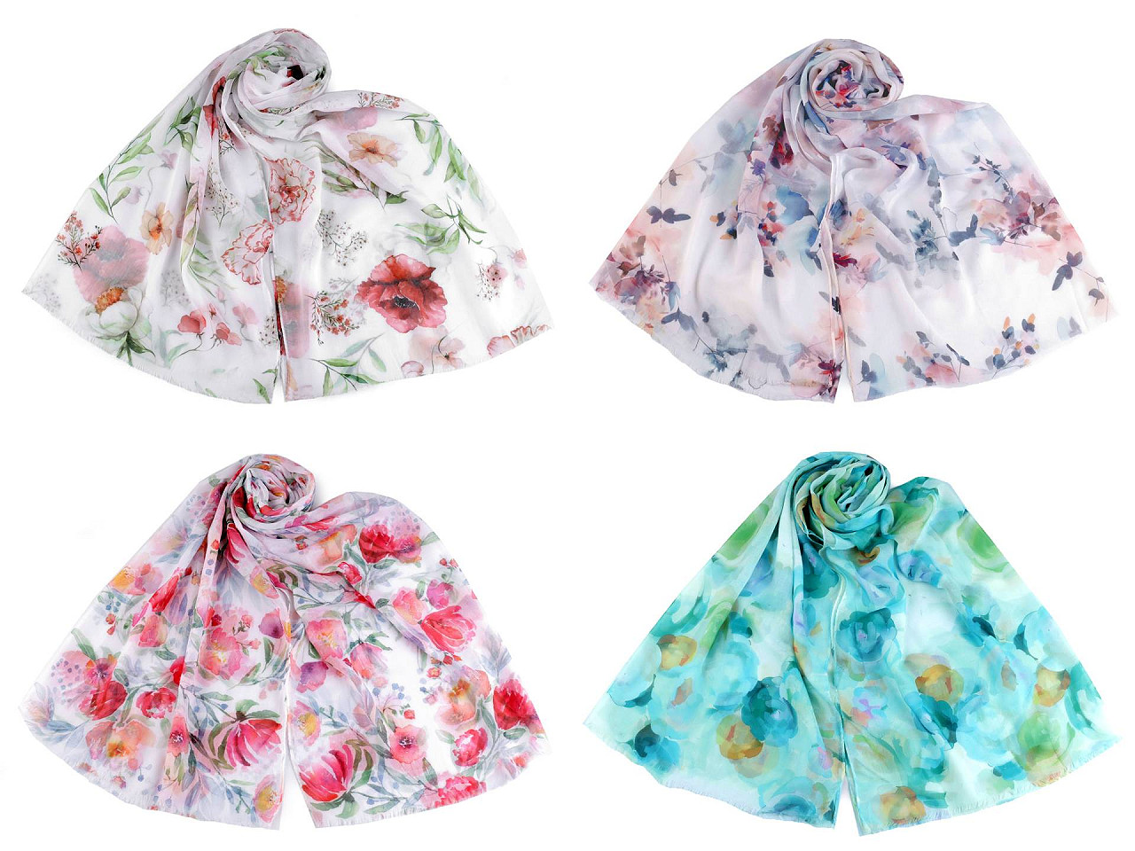 Letní šátek / šála s malovanými květy 70x180 cm, střední, 4 červenorůžová