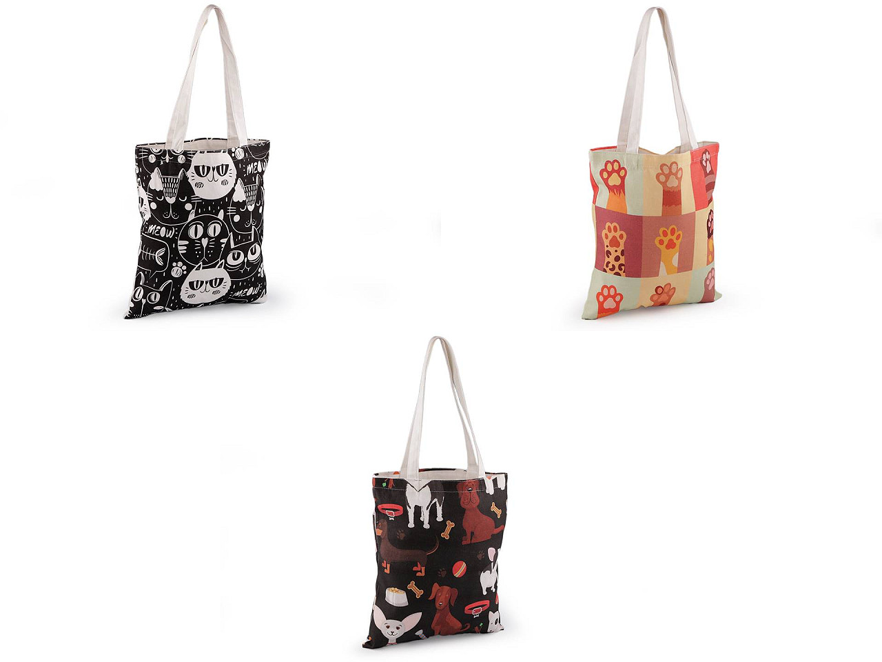 Textilní taška bavlněná pes, kočka 34x39 cm, velké, 4 hnědočerná pejsek