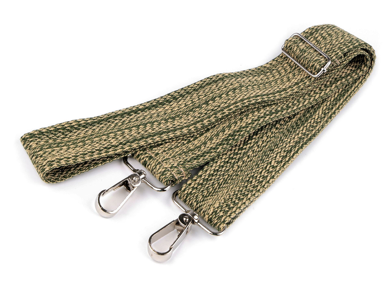 Textile handle / strap for bag with carabiners, width 3.8 cm, green, 1 pc