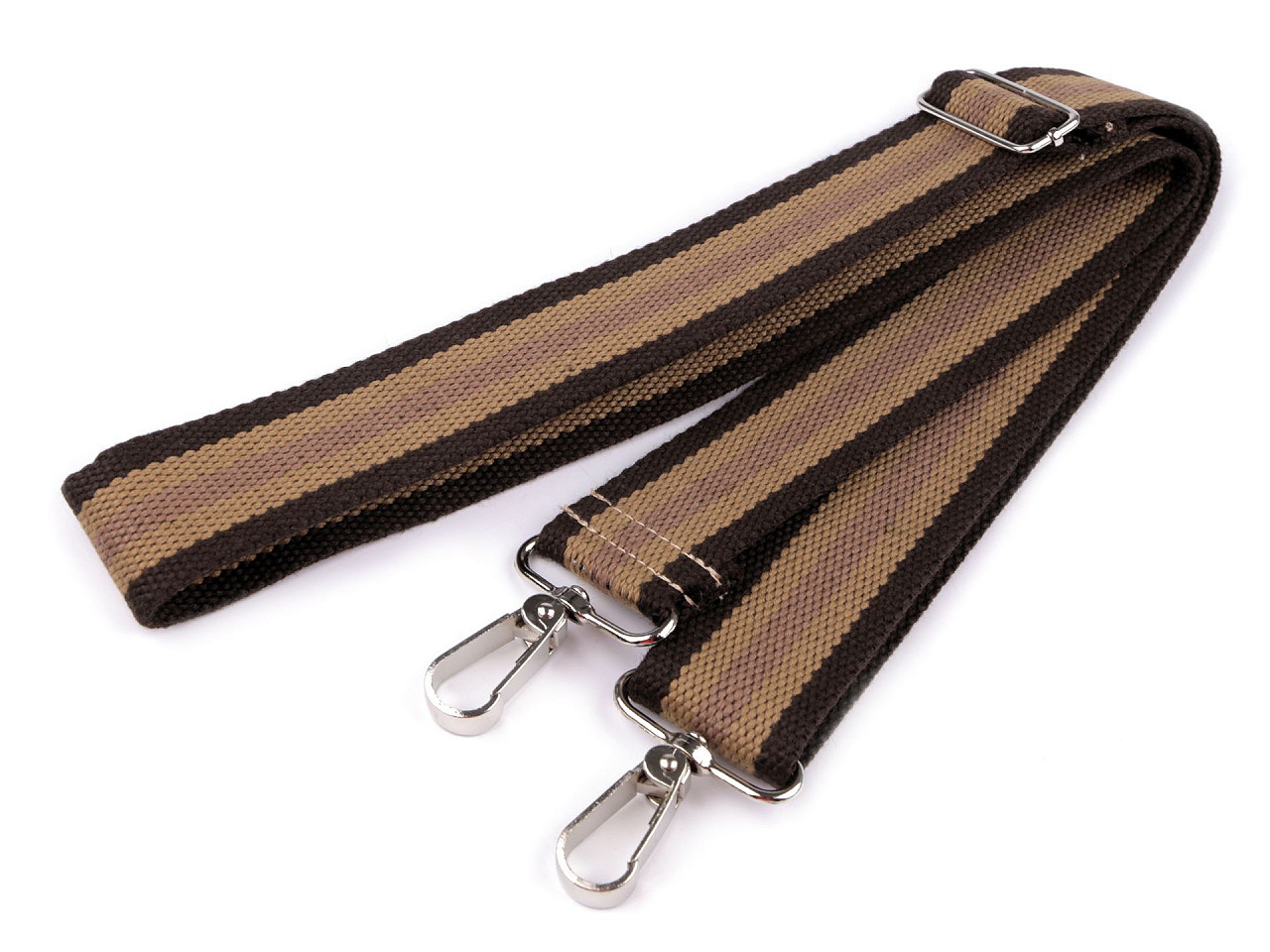 Textile handle / strap for bag with carabiners, width 3.8 cm, brown, 1 pc