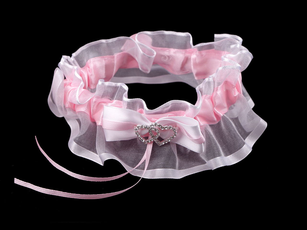 Brautstrumpfband mit Herzbrosche, rosa, 1 Stk.