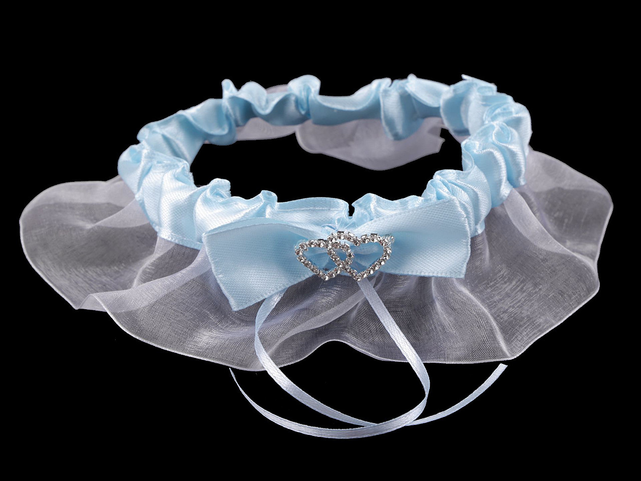 Brautstrumpfband mit Herzbrosche, hellblau, 1 Stück