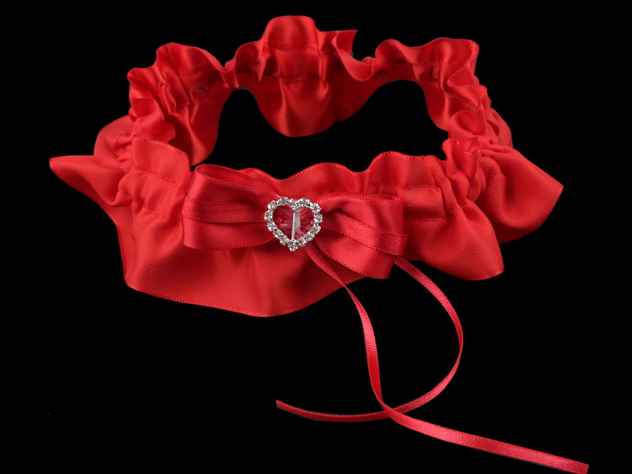 Jartieră de mireasă cu inimă din strasuri, roșu, 1 buc
