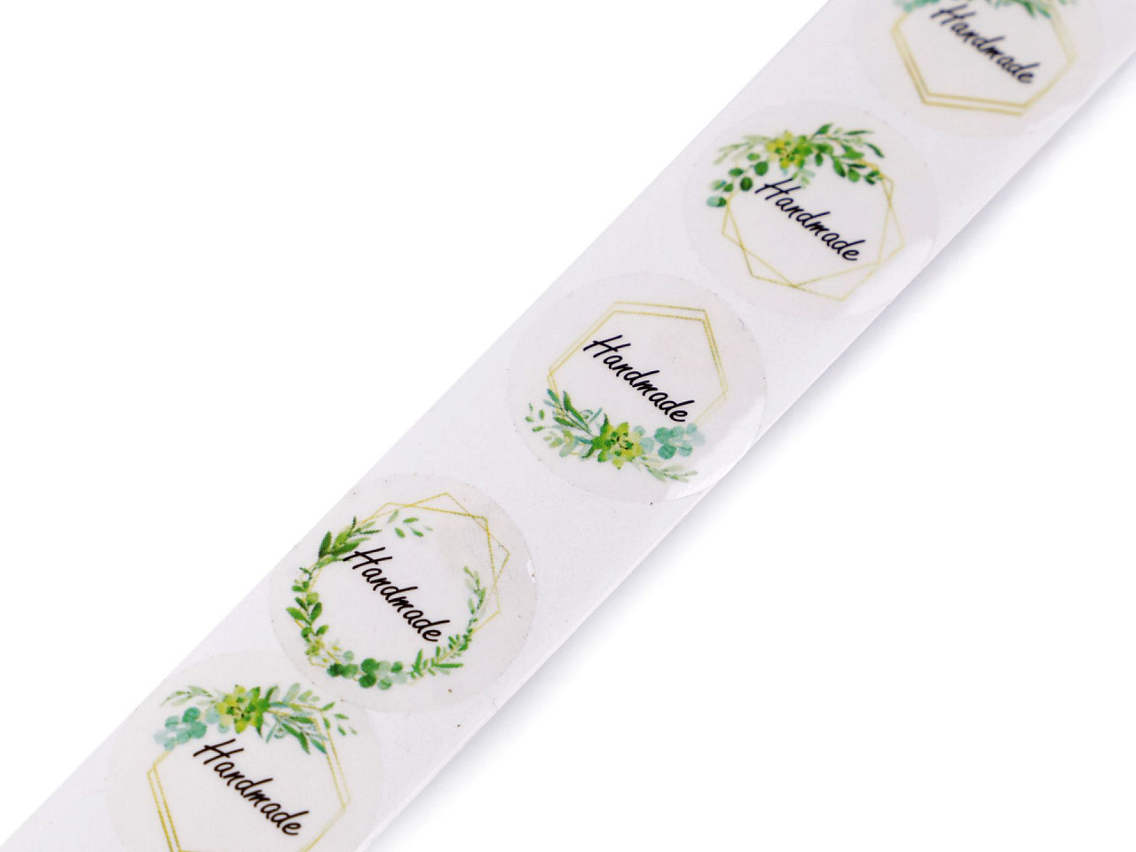 Samolepky Handmade Ø25 mm, malé, bílá zelená