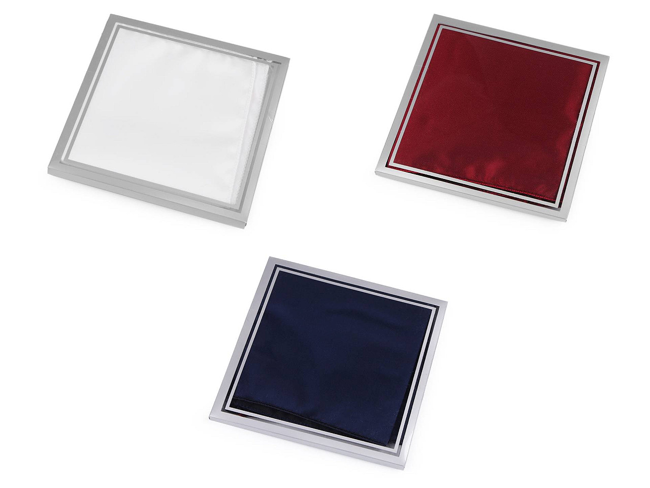 Saténový kapesníček do saka v krabičce, velké, 3 bordó sv.