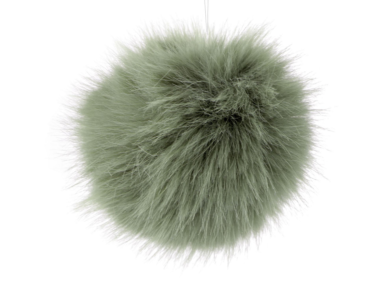 Fur pompom with loop Ø11 cm, green, 6 pcs