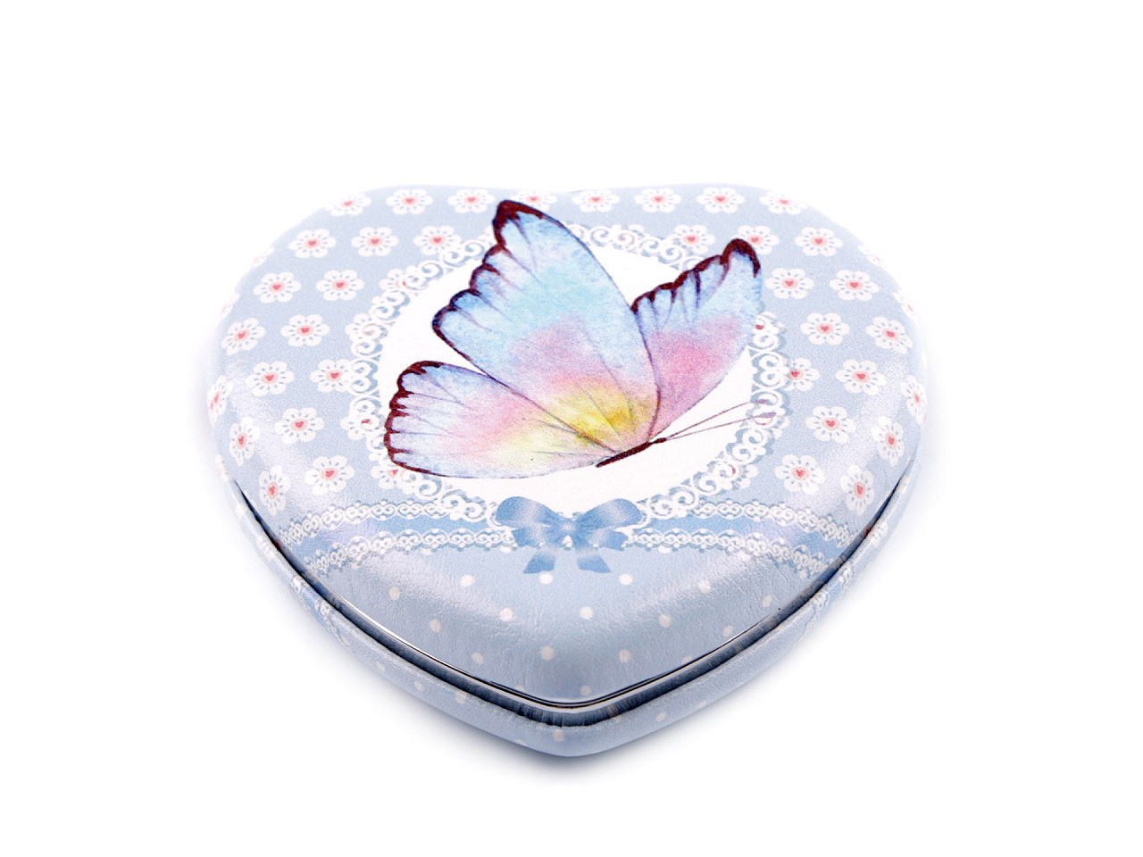 Cosmetic mirror heart with butterfly, light blue, 1 pc