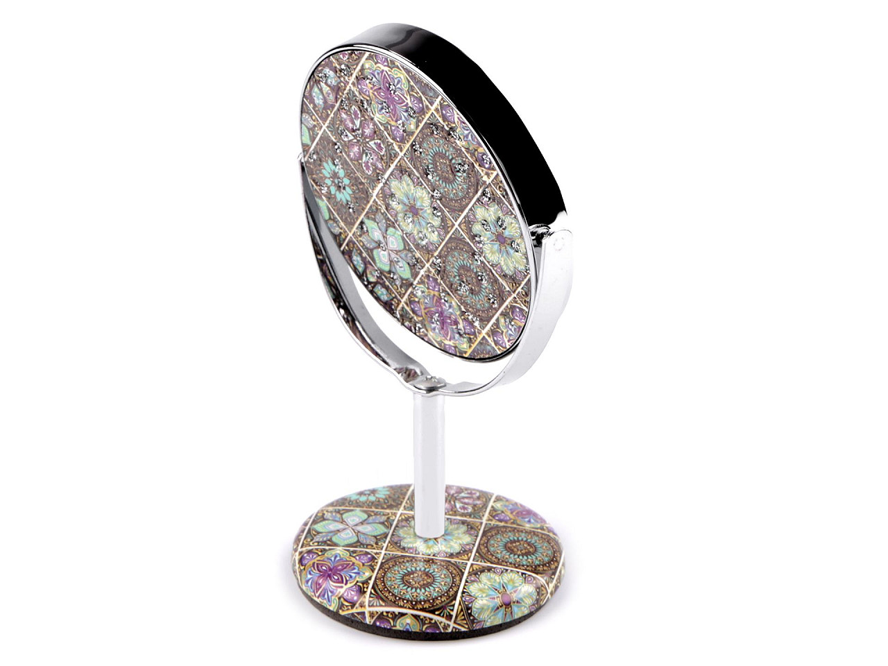 Cosmetic table mirror mandala with cut stones, salmon, 1 pc