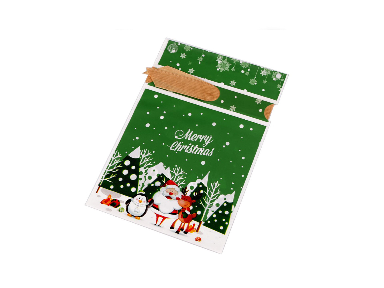 Sáček s atlasovou stuhou vánoční 12x17,5 cm, malé, 2 červená vločka