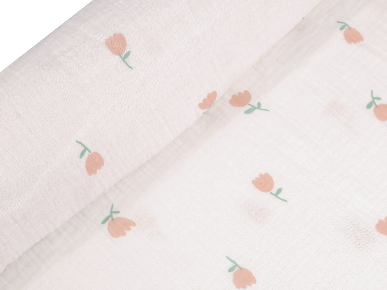 Mušelín / gázovina tulipány, střední, Off White