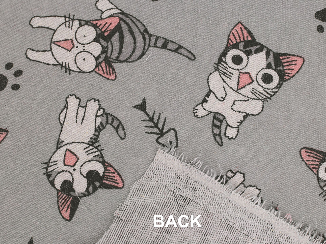 Bavlněná metráž / imitace lnu hrubší, kočka, střední, šedá světlá