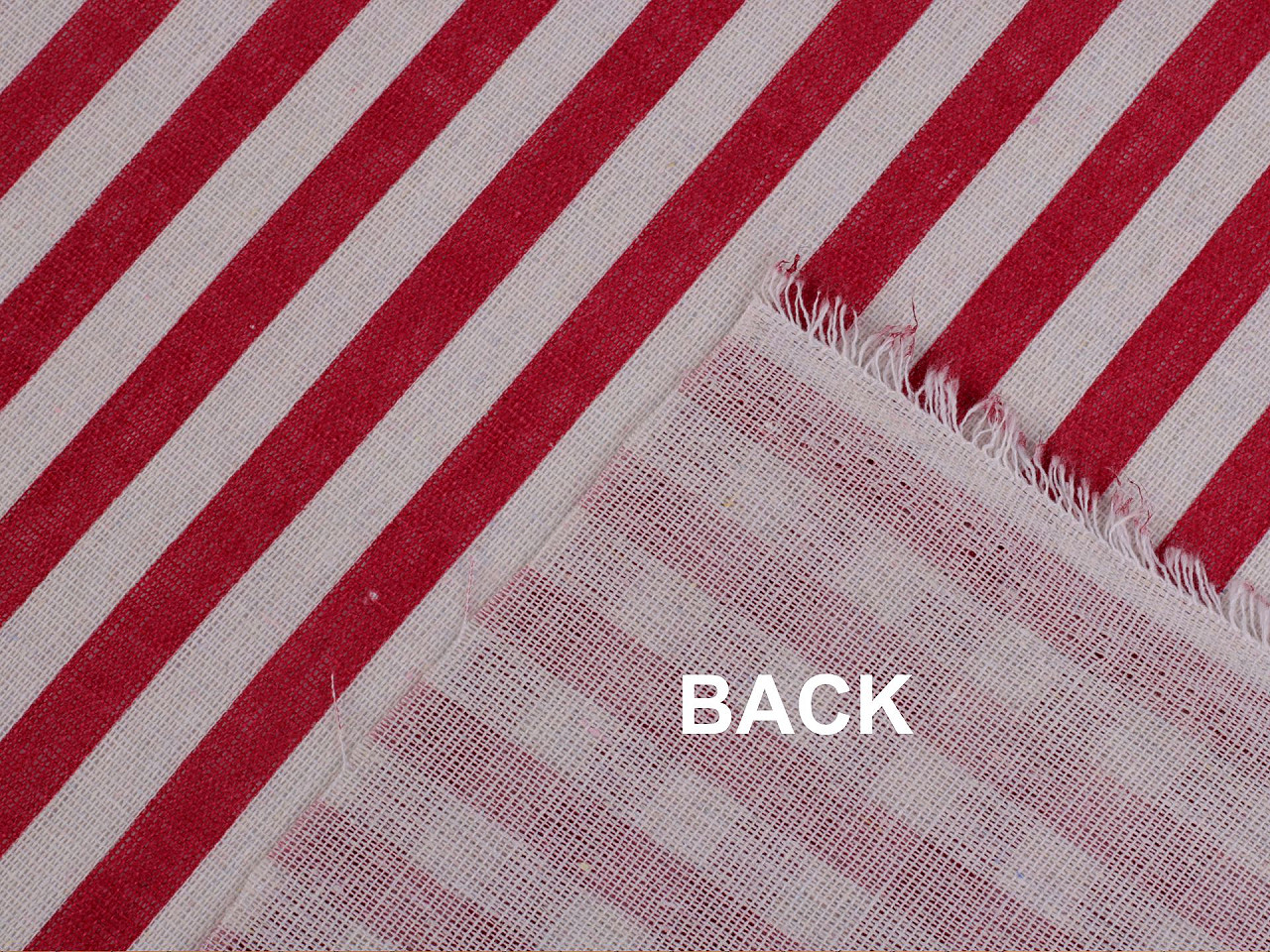 Bavlněná metráž / imitace lnu hrubší, pruhy, střední, 1 červená