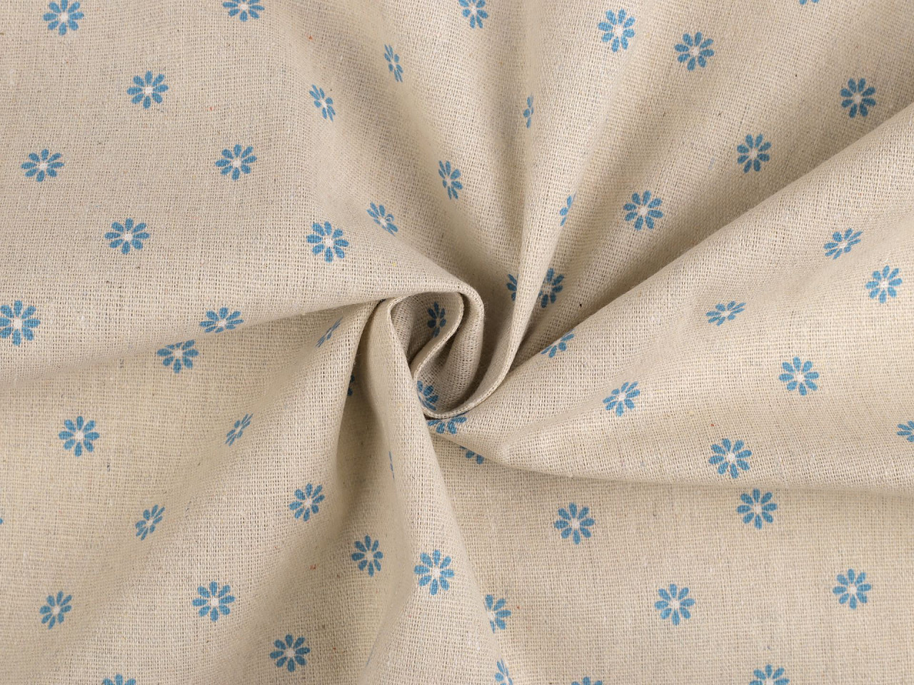 Bavlněná metráž / imitace lnu hrubší, květy, střední, 2 režná hnědá