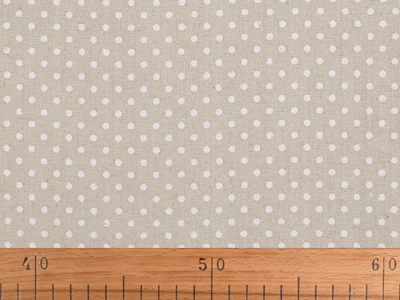 Bavlněná metráž / imitace lnu hrubší, puntík, střední, 5 režná světlá