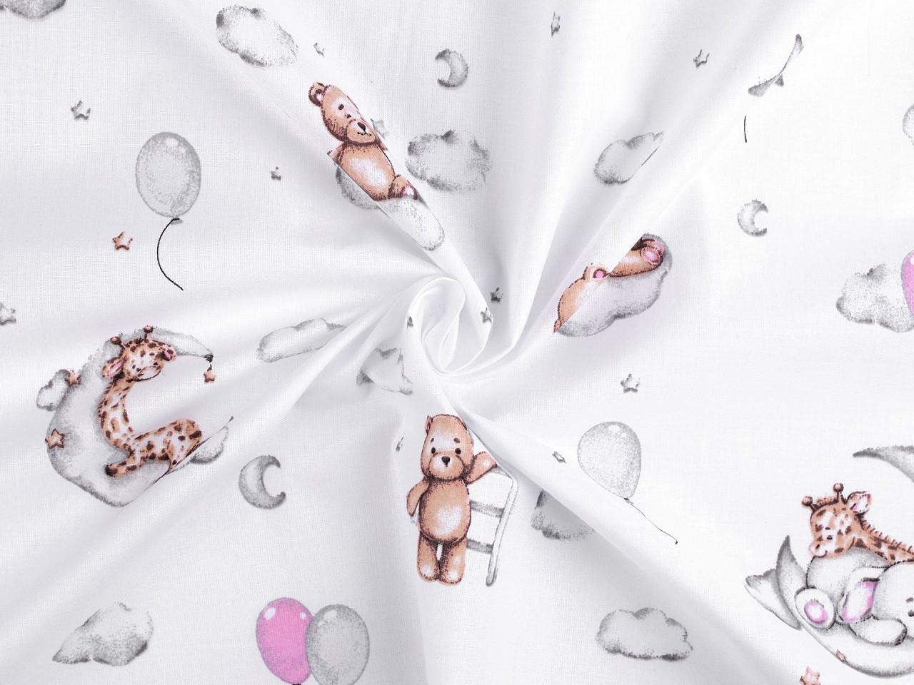 Bavlněná látka / plátno medvídci, střední, (22311-1) bílá
