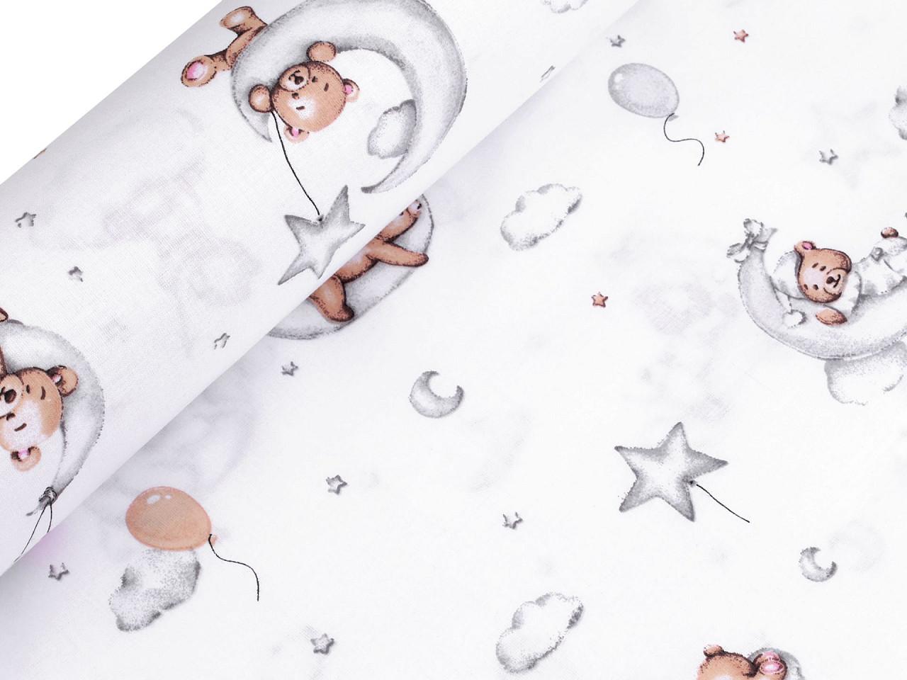 Bavlněná látka / plátno medvídci, střední, (22311-1) bílá