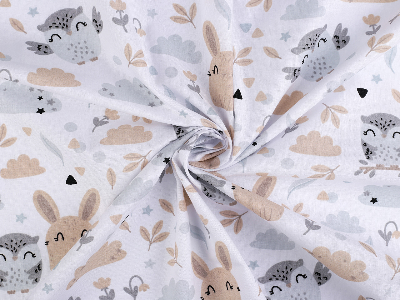 Bavlněná látka / plátno lesní zvířátka, střední, (22314-1) bílá