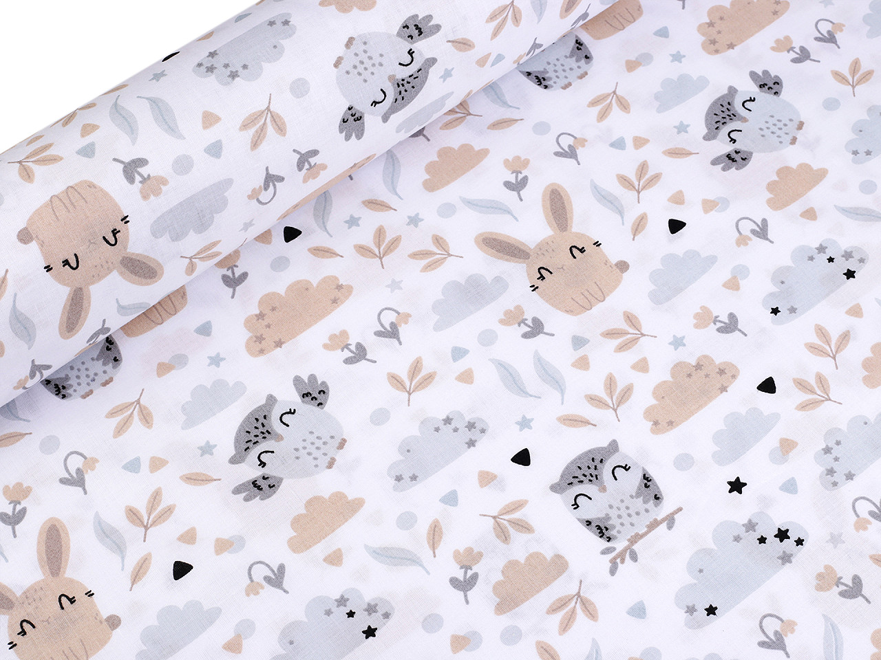 Bavlněná látka / plátno lesní zvířátka, střední, (22314-1) bílá