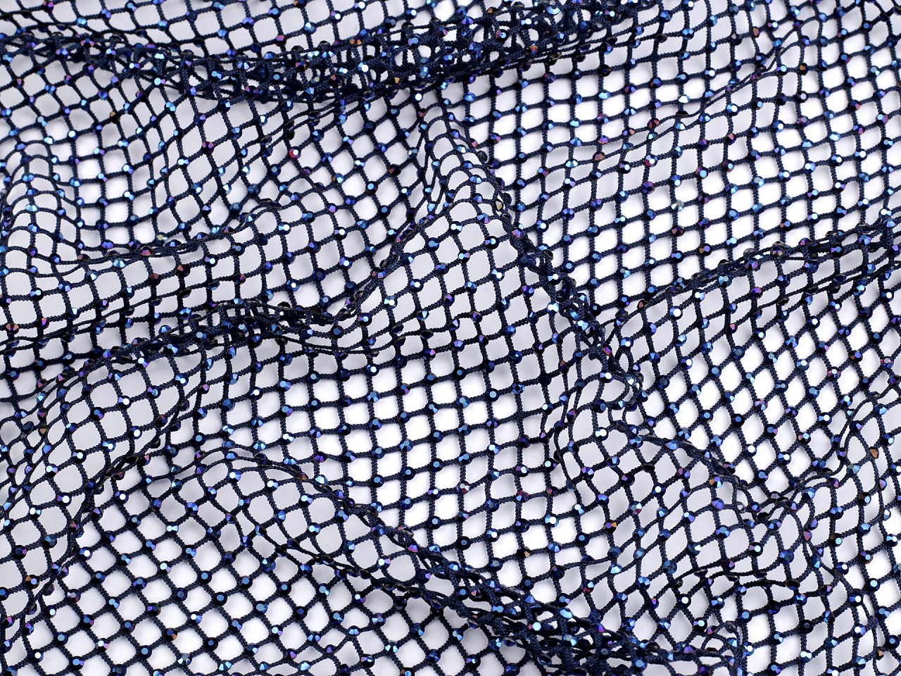 Pružná síťovina s broušenými kamínky metráž, střední, 1 modrá světlá modrá světlá