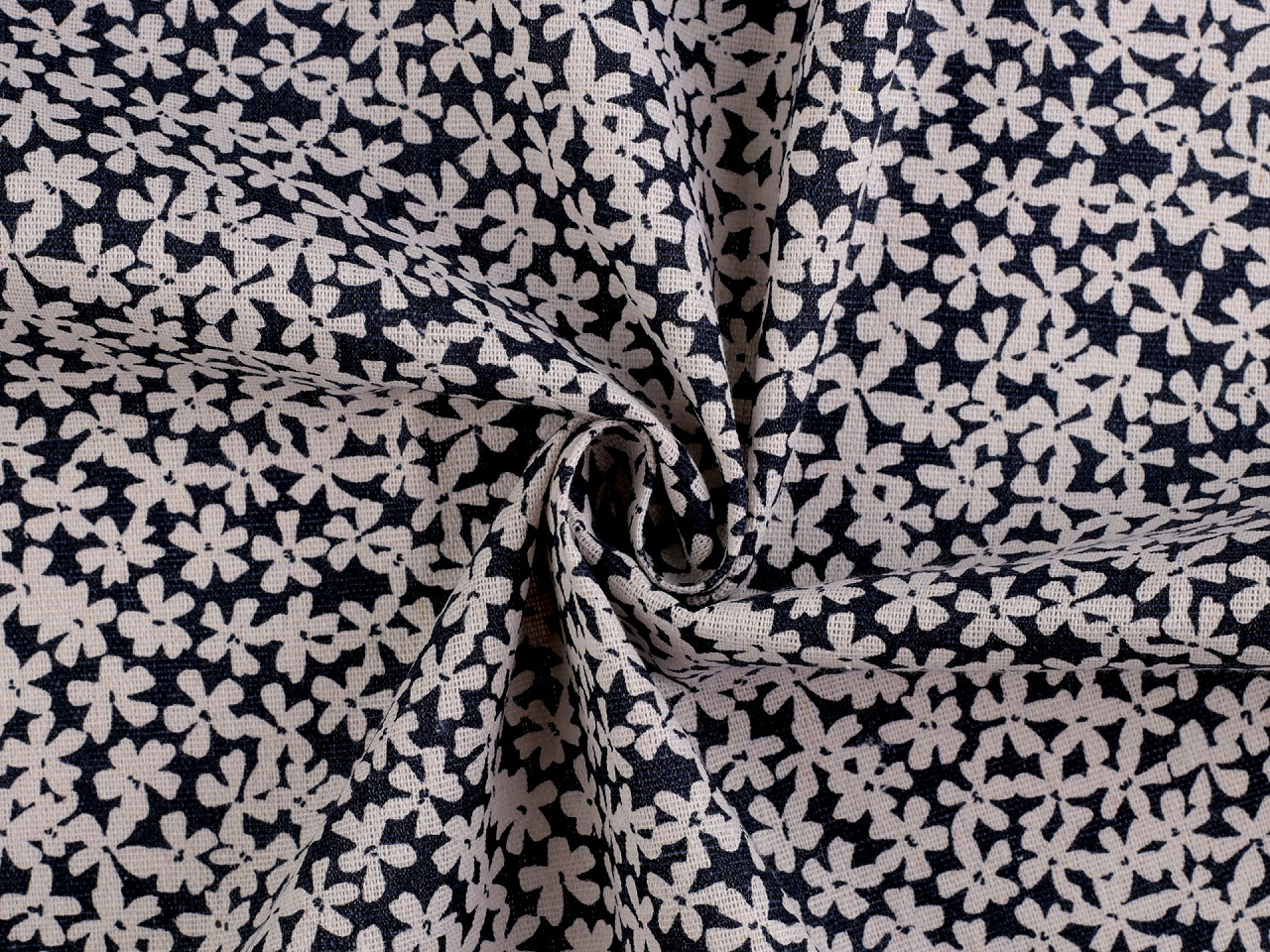 Bavlněná metráž / imitace lnu hrubší, květy, střední, 2 zelená sv.