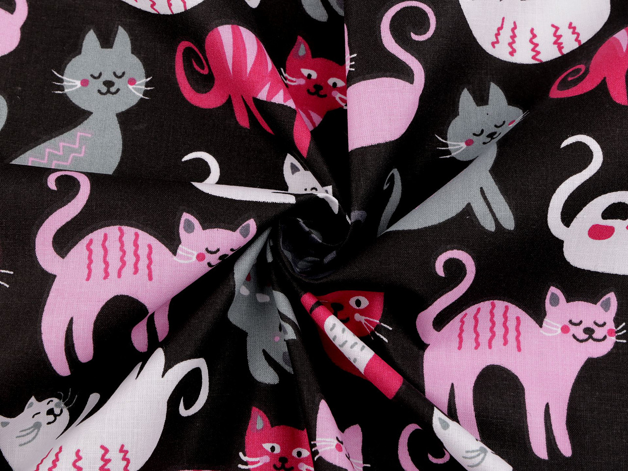 Bavlněná látka / plátno kočky, střední, 2 (207) černá lososová