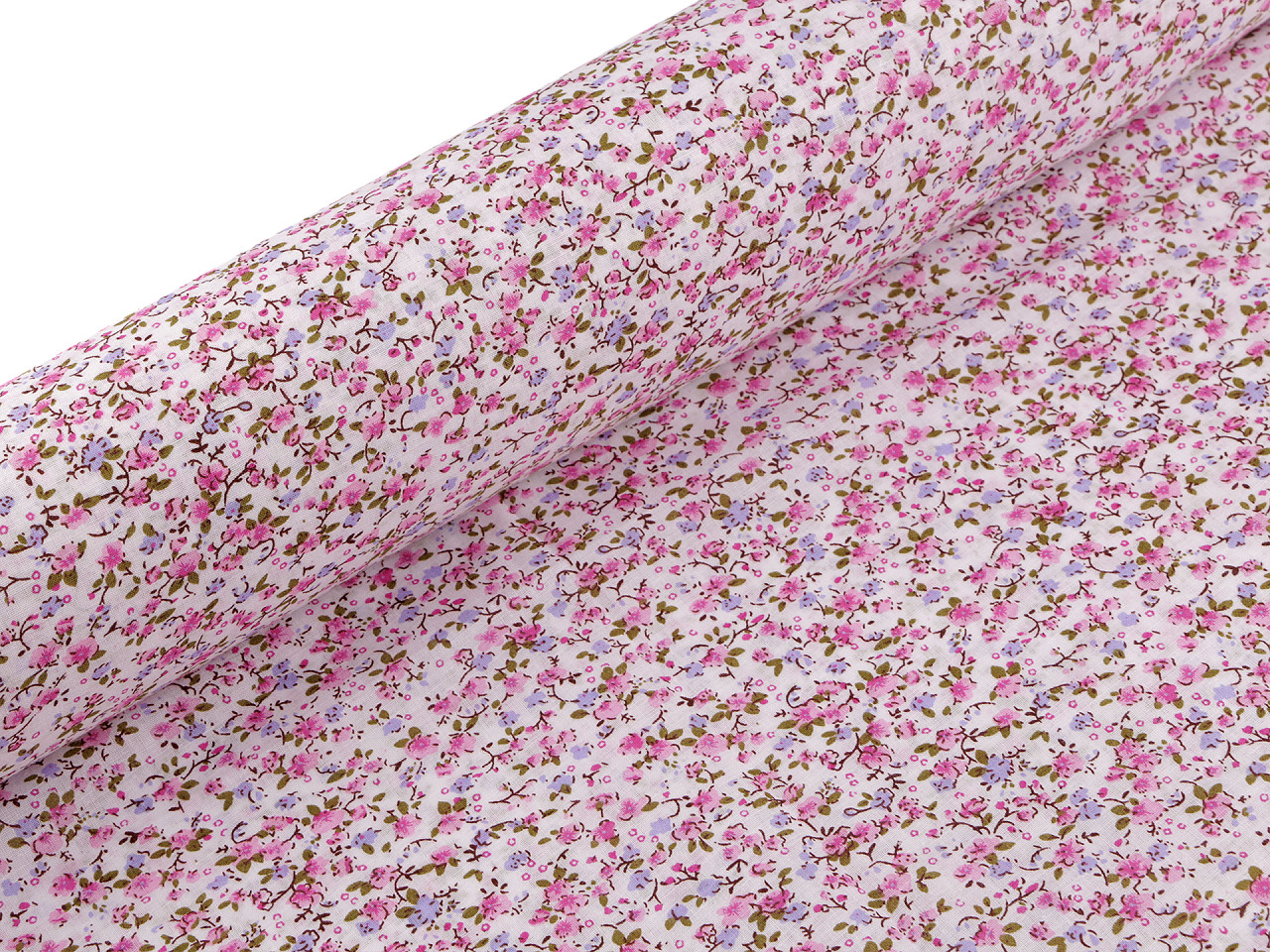 Bavlněná látka drobné květinky, střední, 1 růžová světlá