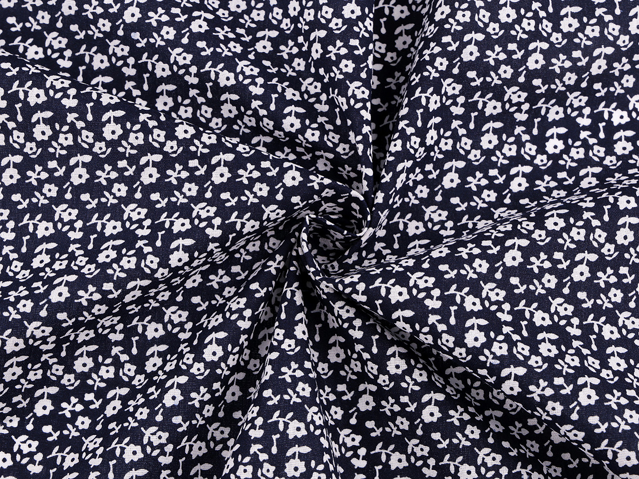 Bavlněná látka / plátno modrotisk drobné květinky, střední, 2 modrá tmavá