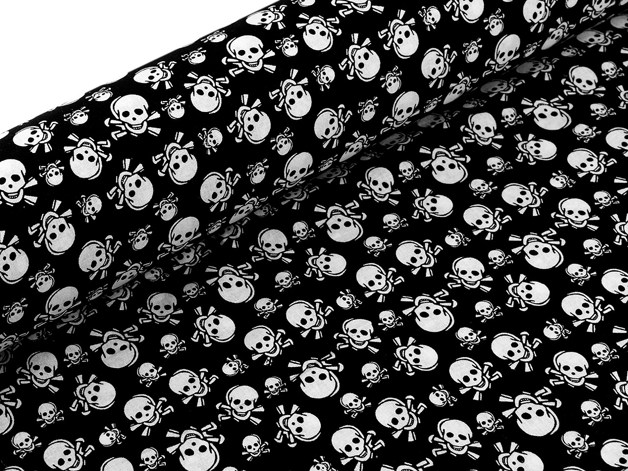 Bavlněná látka / plátno lebky, střední, černá bílá