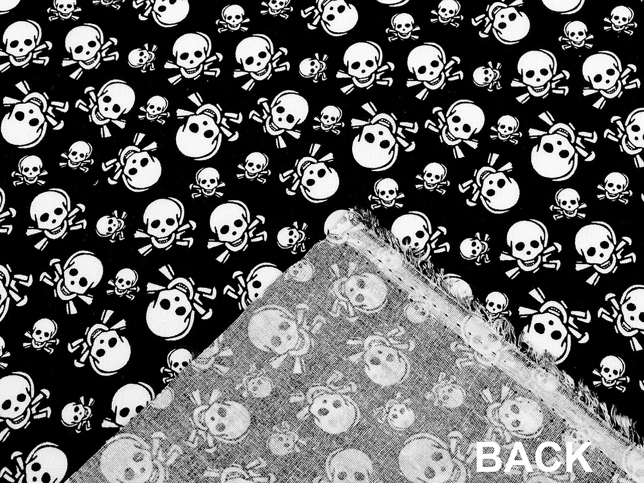 Bavlněná látka / plátno lebky, střední, černá bílá