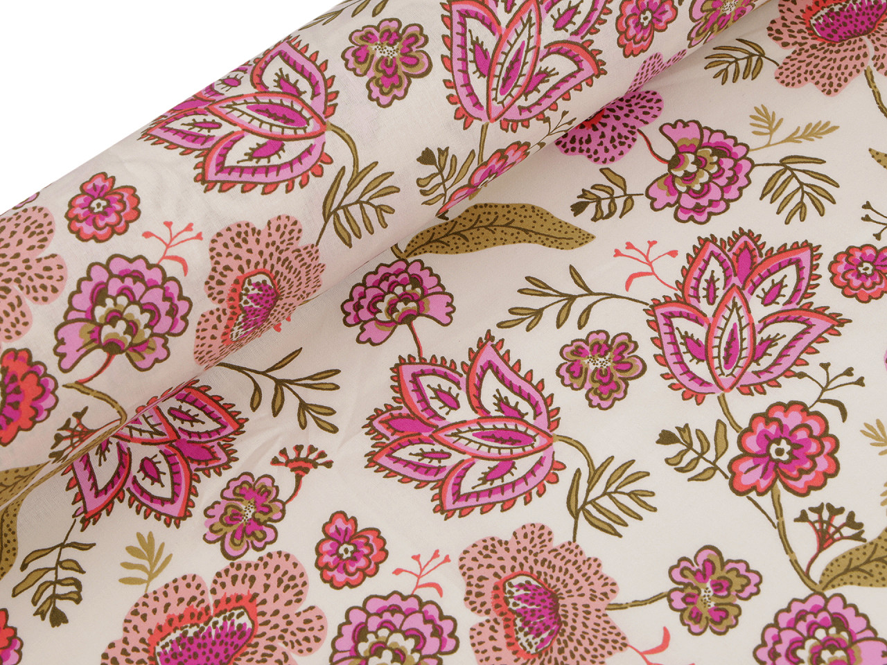 Bavlněná látka / plátno květy, střední, 1 krémová světlá