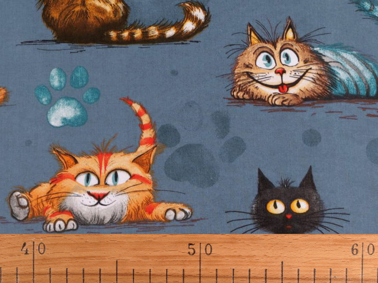 Bavlněná látka / plátno kočky, střední, (940) modrá jeans