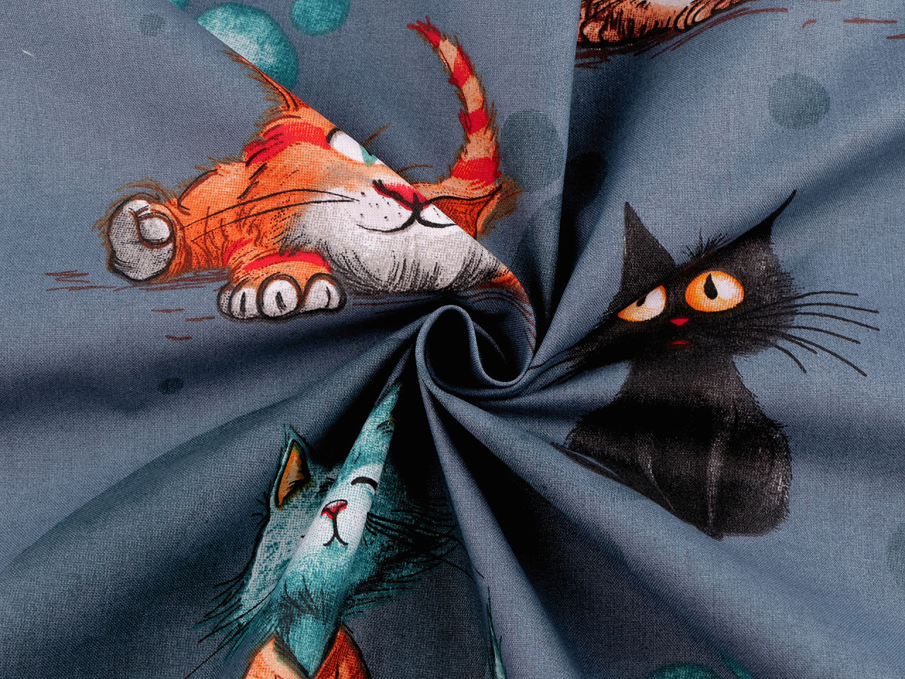 Bavlněná látka / plátno kočky, střední, (940) modrá jeans