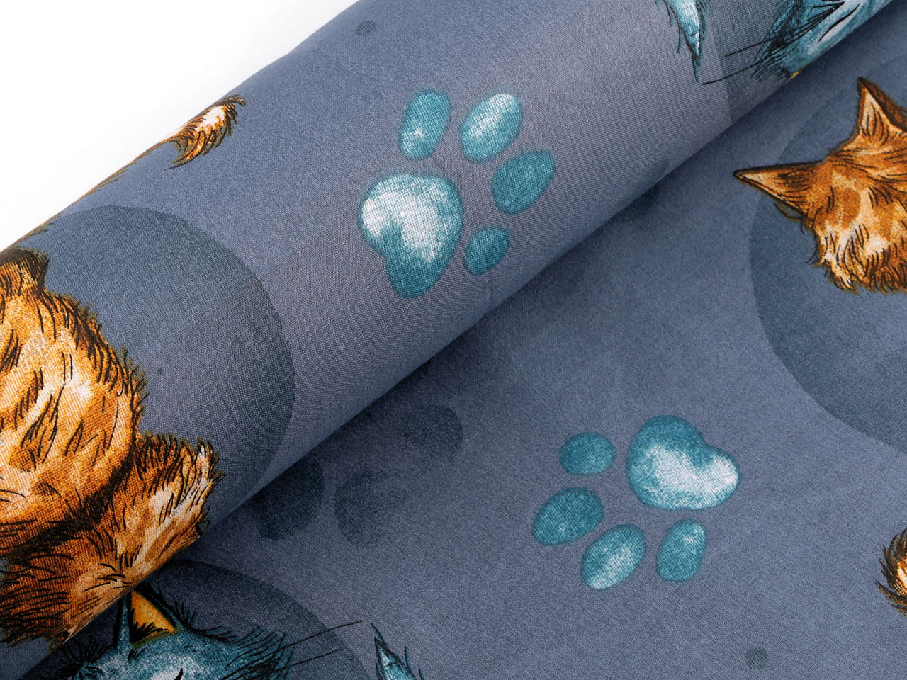 Bavlněná látka / plátno kočky, střední, (940) modrá jeans