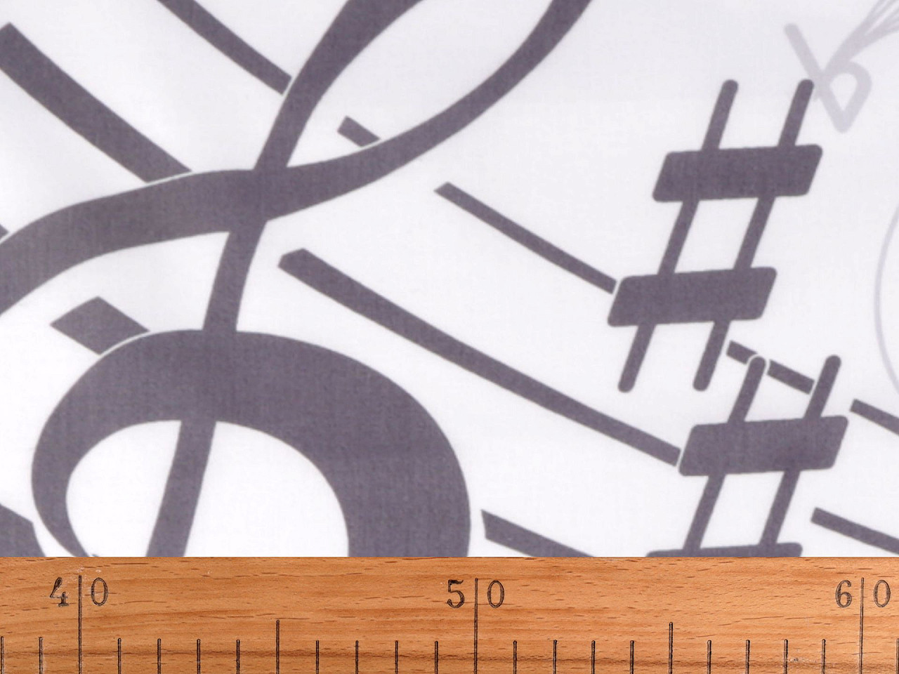 Bavlněná látka / plátno noty, střední, bílá šedá