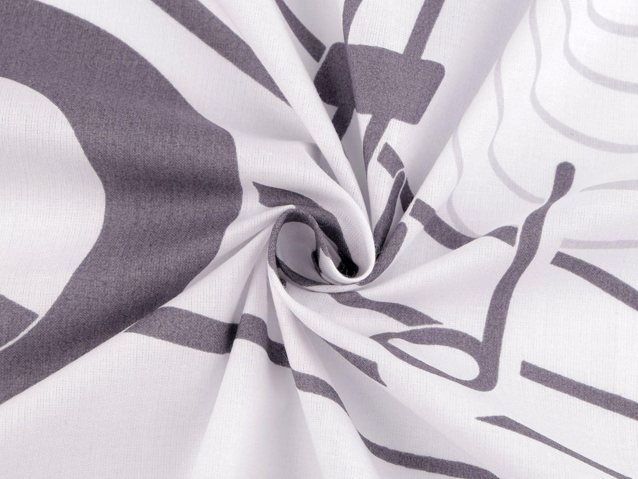 Bavlněná látka / plátno noty, střední, bílá šedá