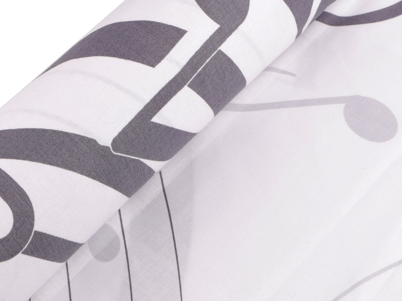 Bavlněná látka / plátno noty, střední, bílá šedá