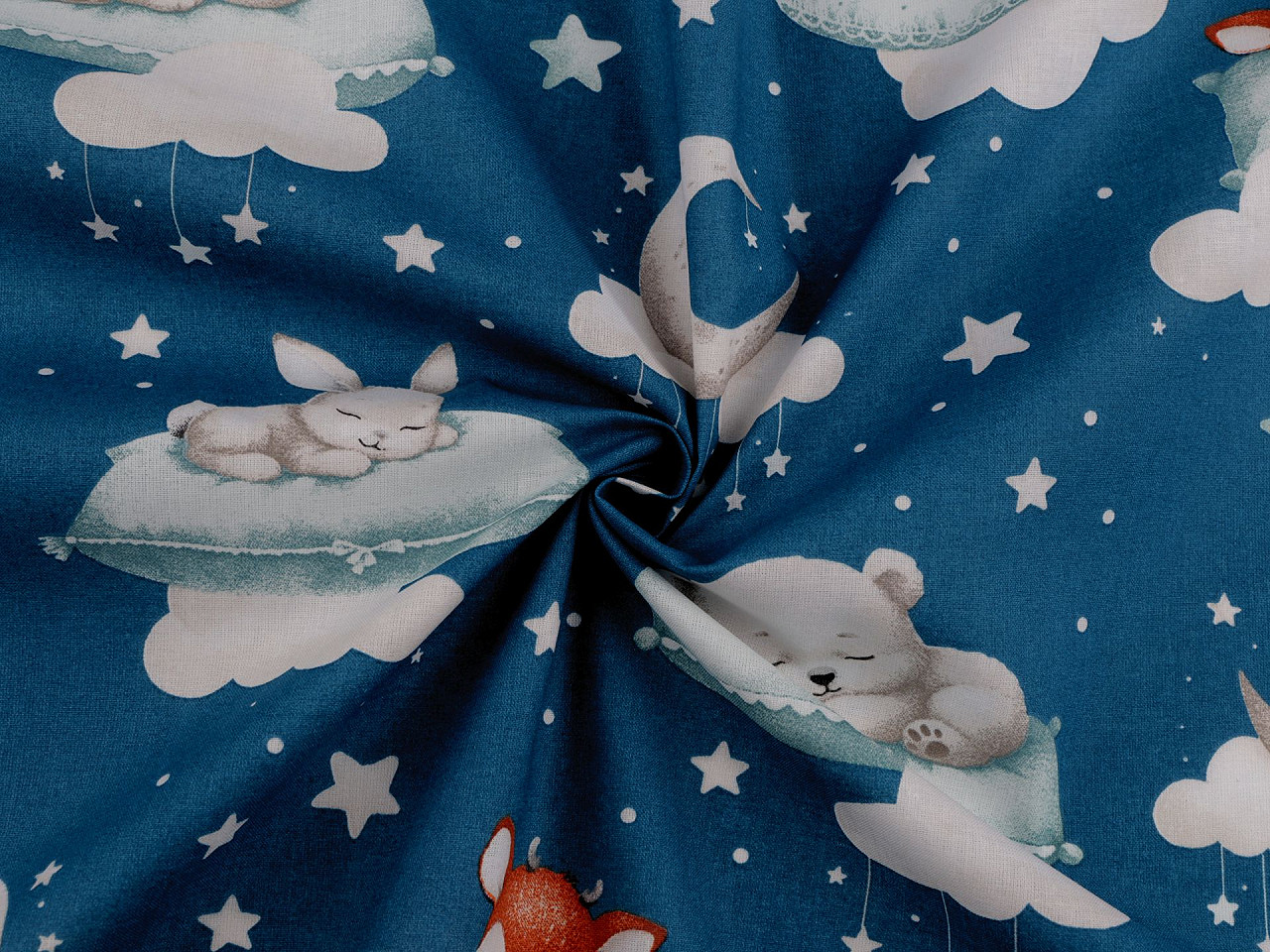 Bavlněná látka / plátno spící zvířátka, střední, 1 (981) bílá