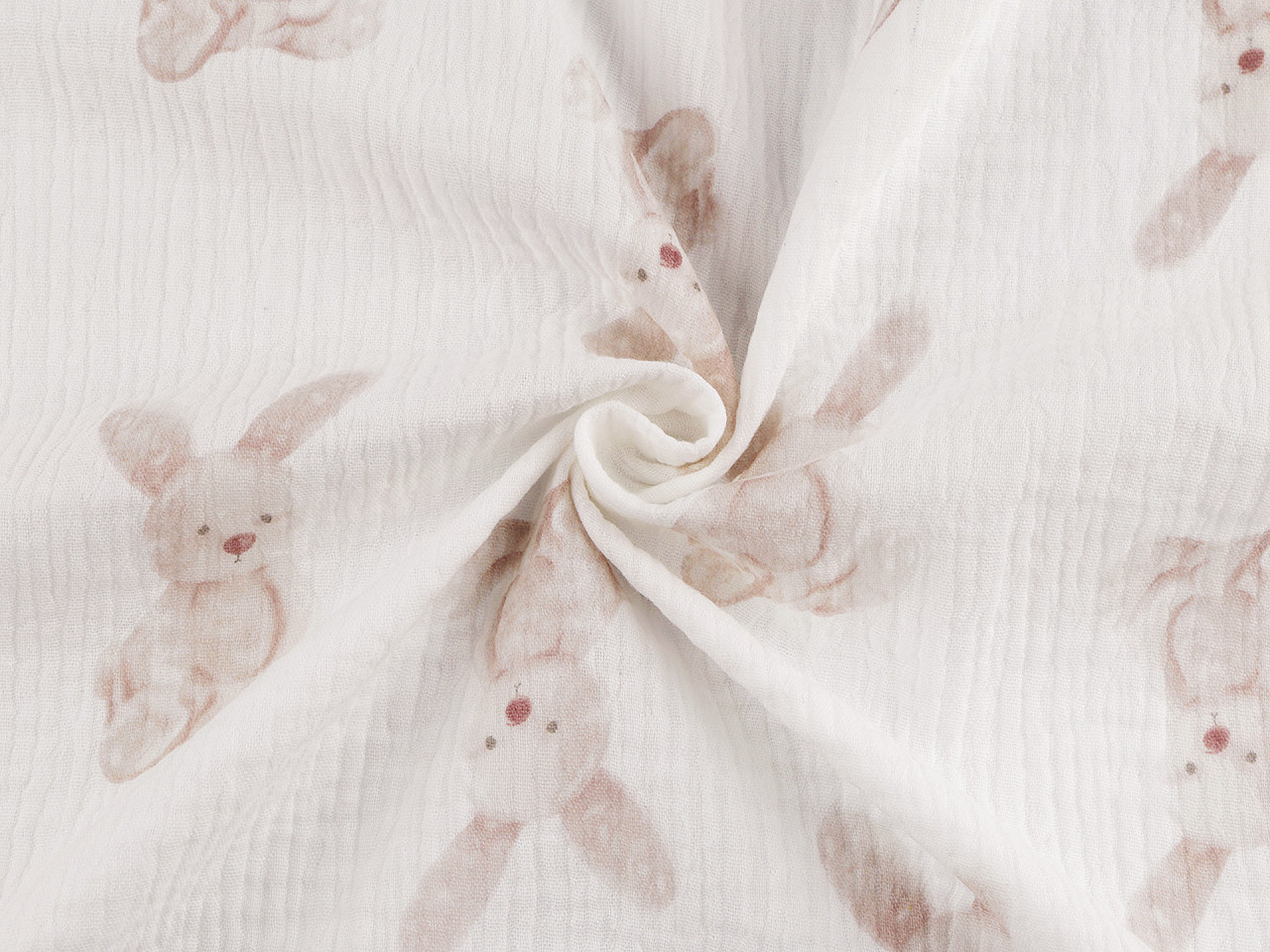 Mušelín / dvojitá gázovina zajíček, střední, bunny bílá béžová