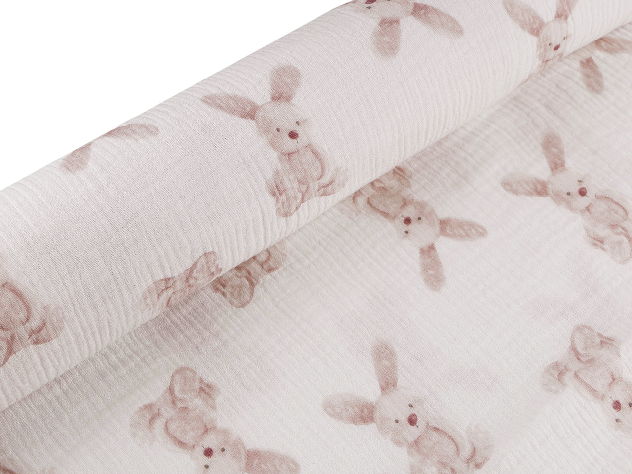 Mušelín / dvojitá gázovina zajíček, střední, bunny bílá béžová