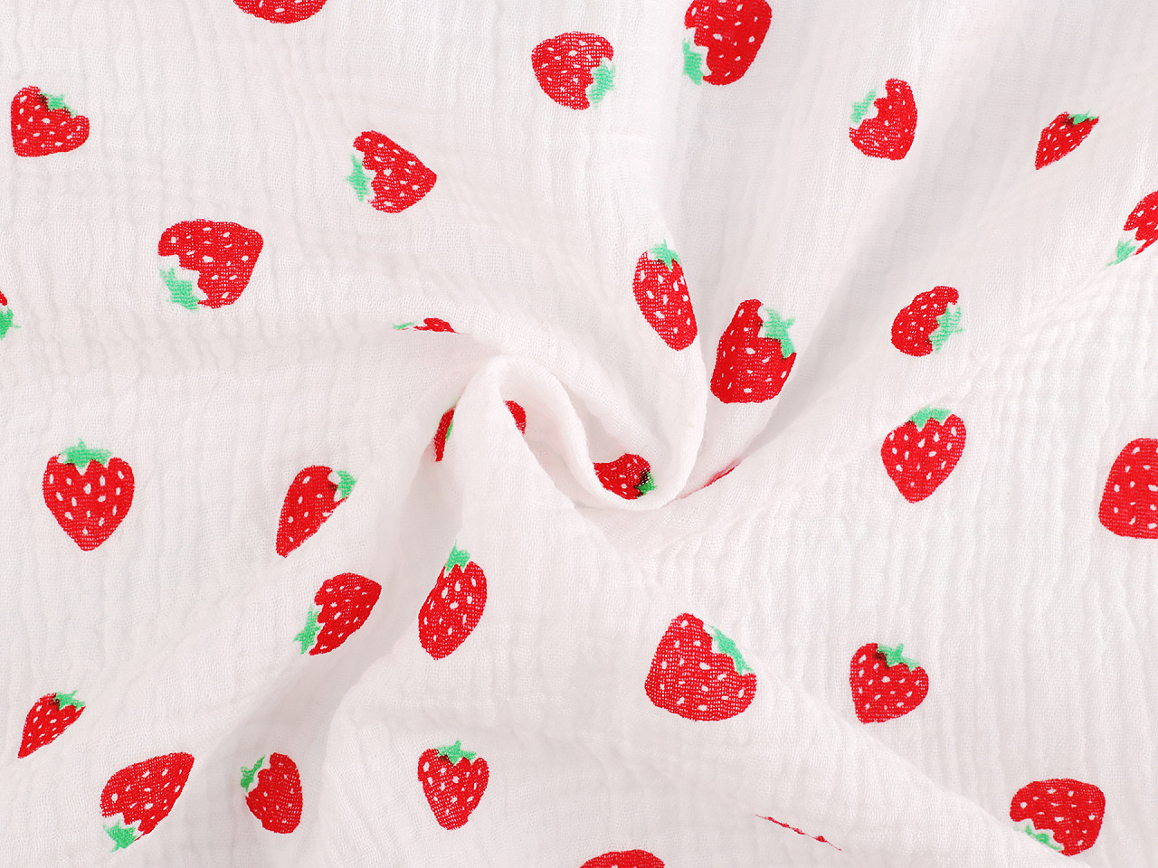 Mušelín / dvojitá gázovina jahody, střední, (16N) bílá