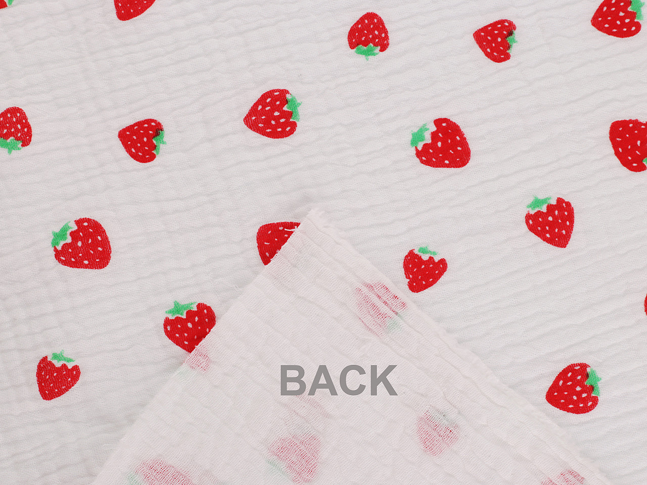 Mušelín / dvojitá gázovina jahody, střední, (16N) bílá