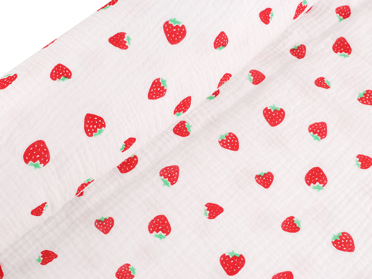 Mušelín / dvojitá gázovina jahody, střední, (16N) bílá