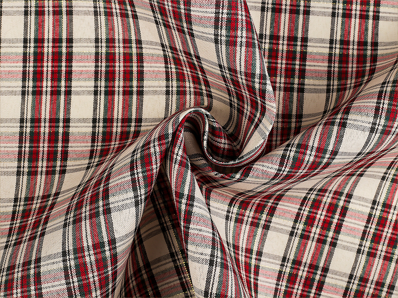 Vánoční dekorační metráž káro s lurexem, střední, 2 (90 g/m²) režná světlá zlatá