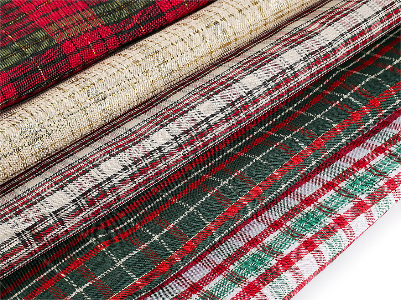 Vánoční dekorační metráž káro s lurexem, střední, 2 (90 g/m²) režná světlá zlatá