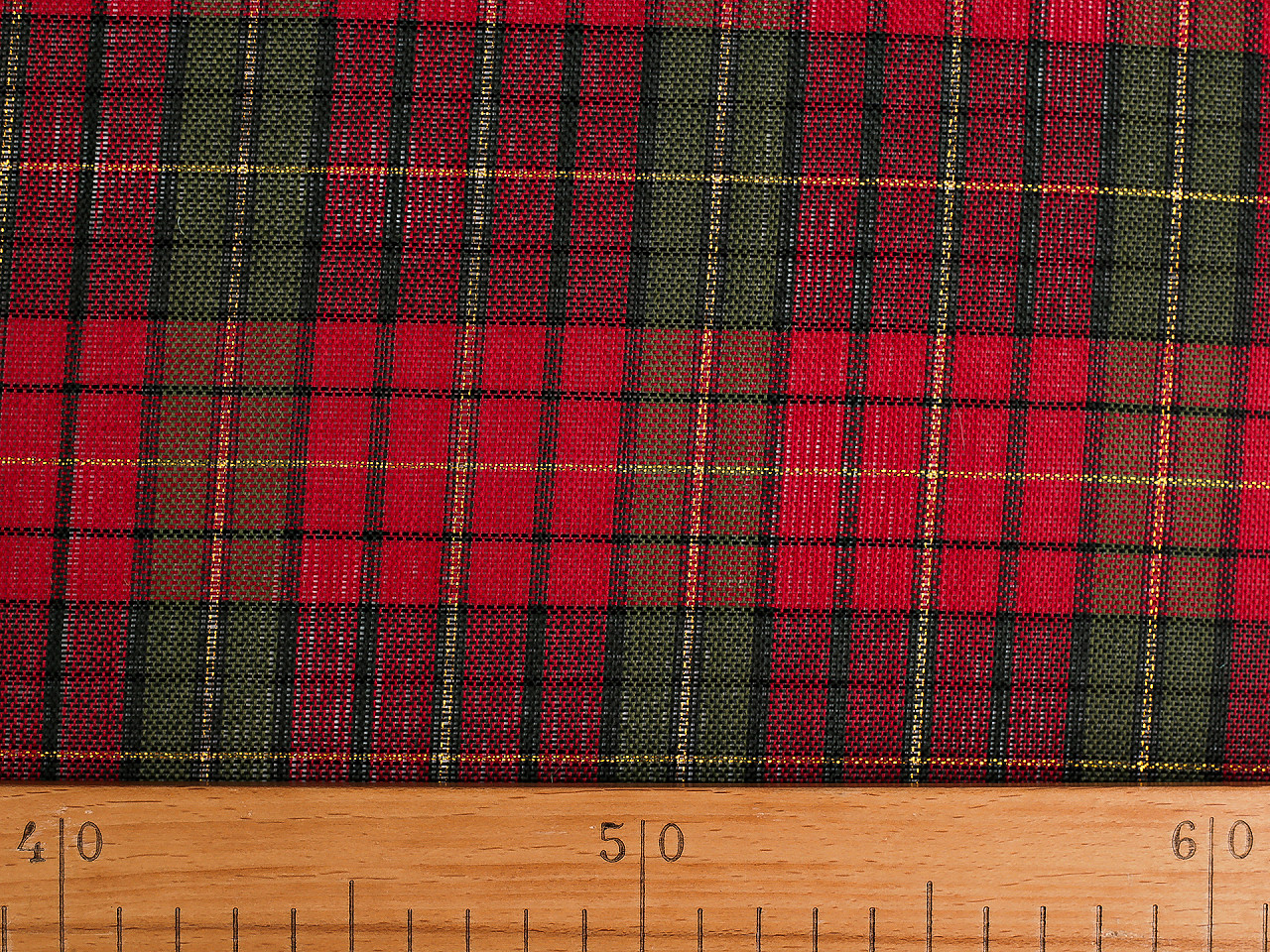 Vánoční dekorační metráž káro s lurexem, střední, 2 (90 g/m²) režná světlá zlatá