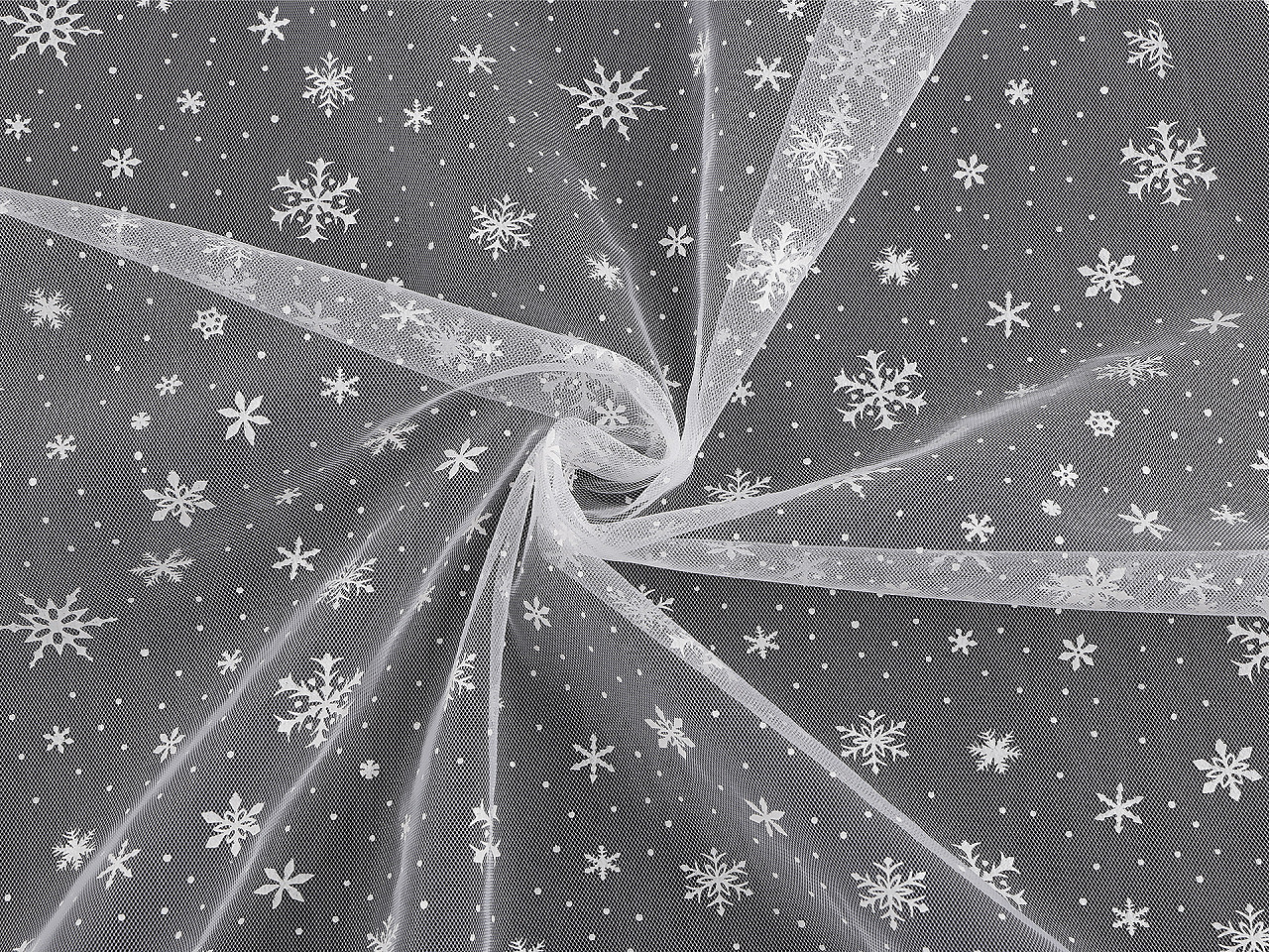 Tyl vánoční vločky, střední, 2 černá