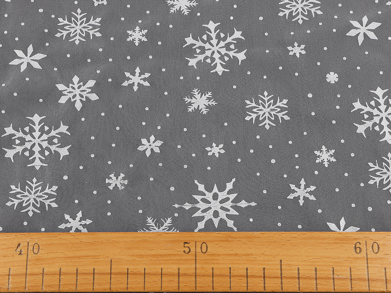 Tyl vánoční vločky, střední, bílá