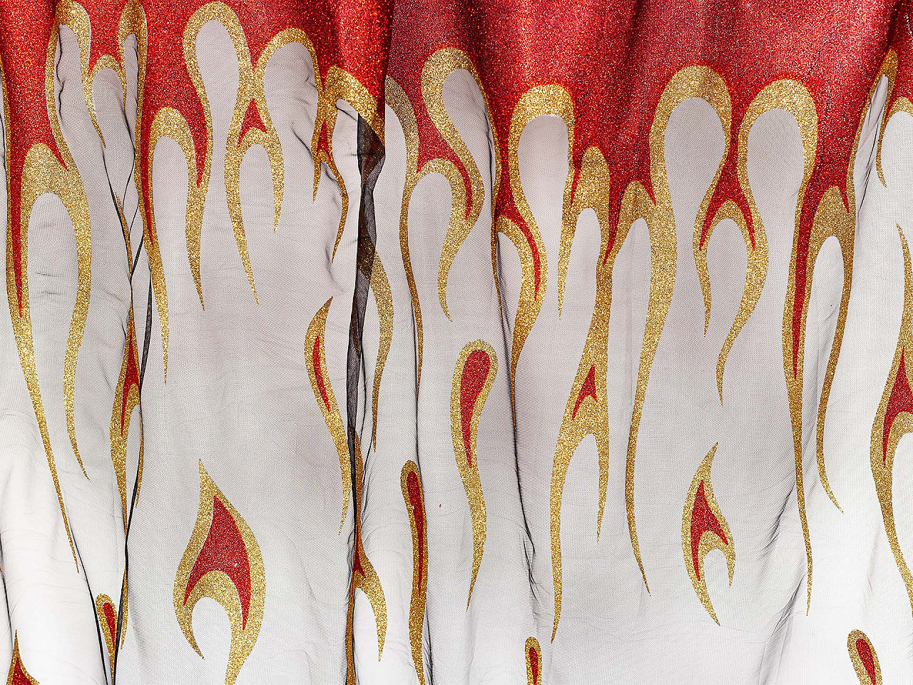 Tyl s plameny a glitry, střední, černá